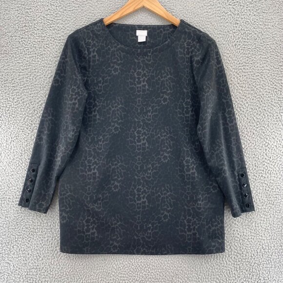 Chico's Tops - Chicos Top Women 1 US Medium Black Leopard Print Ponte Tunic Long Sleeve Stretch